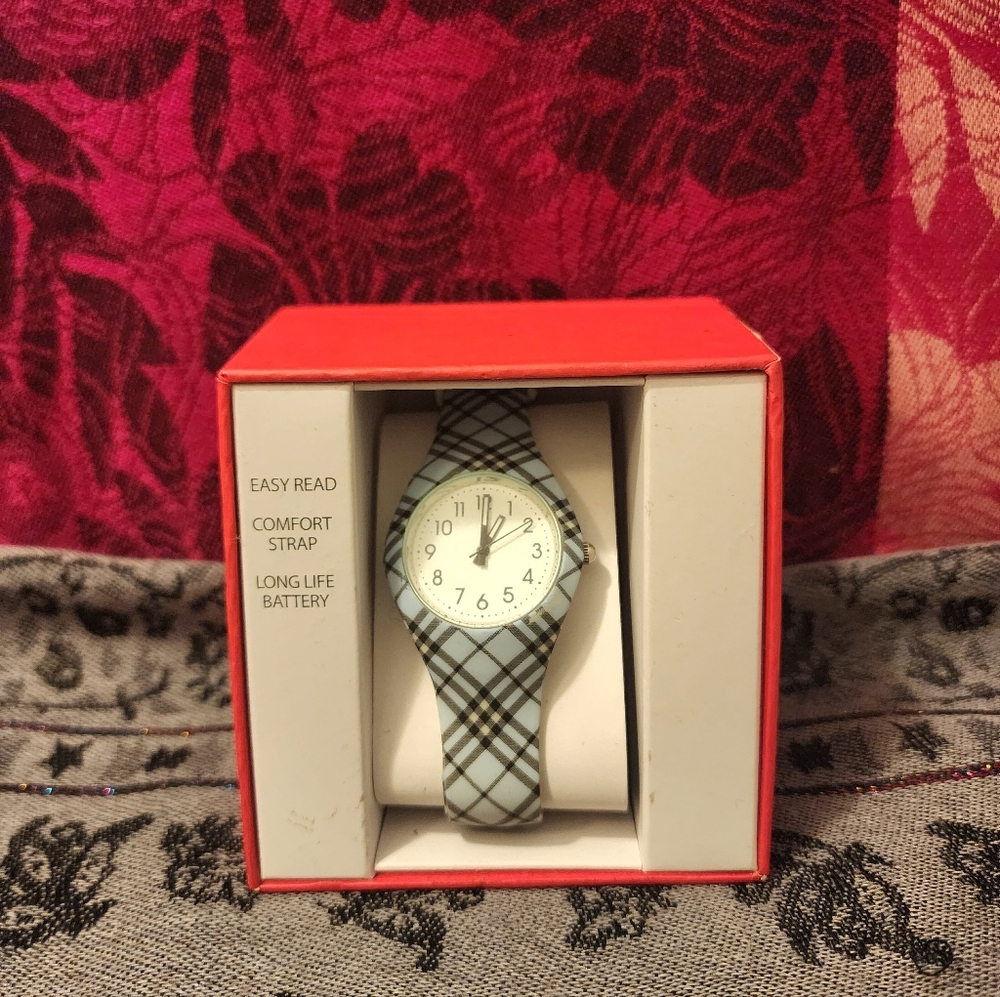 Light Blue Plaid Watch. NIB.